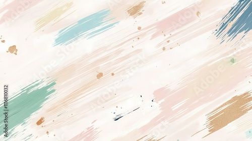 A light wooden texture background with scattered, uneven brush strokes in soft pink, green, blue, and gold tones, creating a rustic and artistic aesthetic with a minimalist charm.