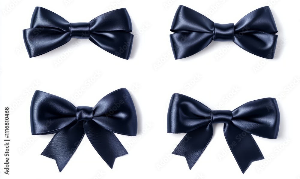 Scroll set with dark blue ribbon navy satin bow color isolated on white background for greeting card confetti design decoration Scroll set with dark blue ribbon navy satin bow color isolated on white background for greeting card confetti design decoration
