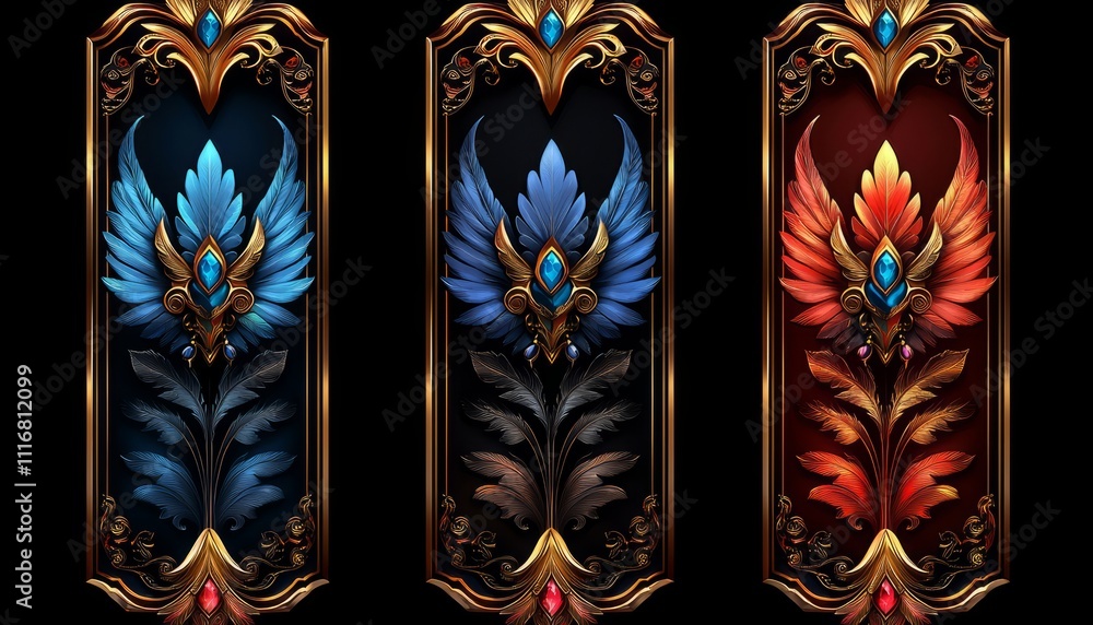 Fototapeta premium Ornate Golden Frames With Jewel Toned Wings