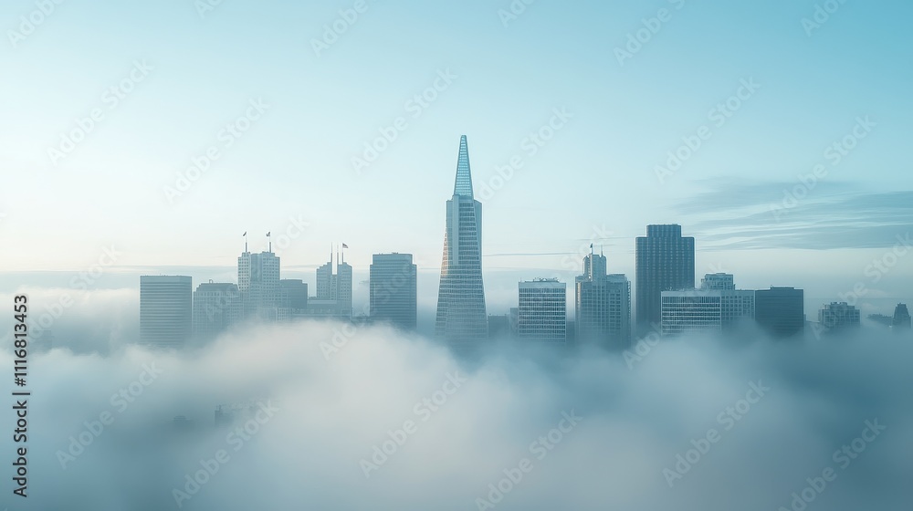 Obraz premium Ethereal Cityscape Enveloped in Misty Serenity