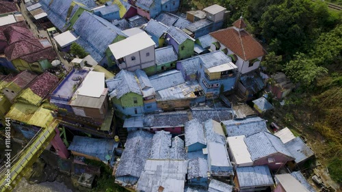 Aerial view of the beautiful Blue Rainbow Village in Malang East Java, Indonesia