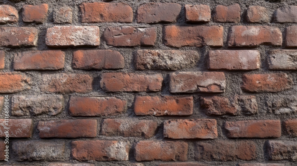 A rough brick wall texture with chipped surfaces and uneven grout. A rough brick wall texture with chipped surfaces and uneven grout.