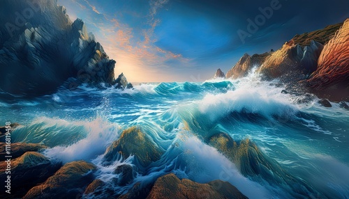 The ocean's embrace reshapes the coast with force.  