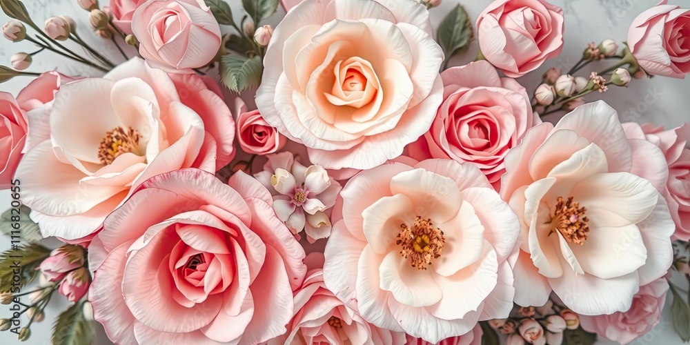 A delicate cluster of small paper roses in soft pastel hues scattered across a textured background with a subtle floral pattern, pastel colors, whimsical arrangement A delicate cluster of small paper roses in soft pastel hues scattered across a textured background with a subtle floral pattern, pastel colors, whimsical arrangement