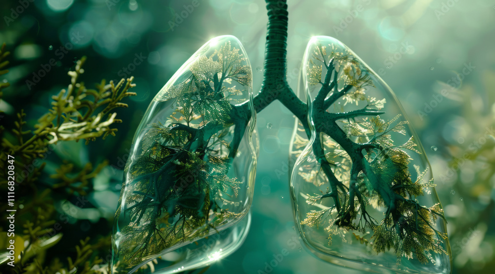 Healthy lungs willed with green vegetation, concept of a ecology, healthy living and healthy diet