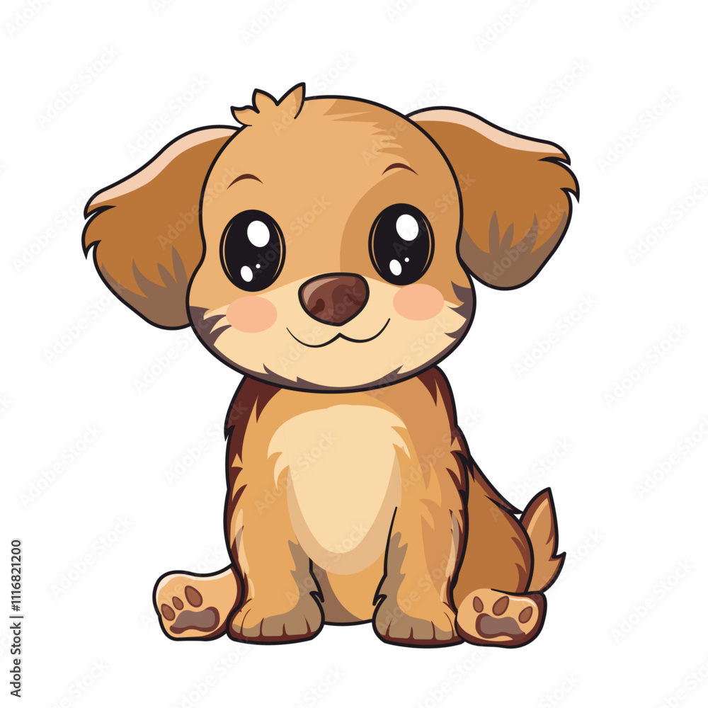 Fototapeta premium Cute Dog Cartoon Kawaii Sticker. Character Vector Illustration