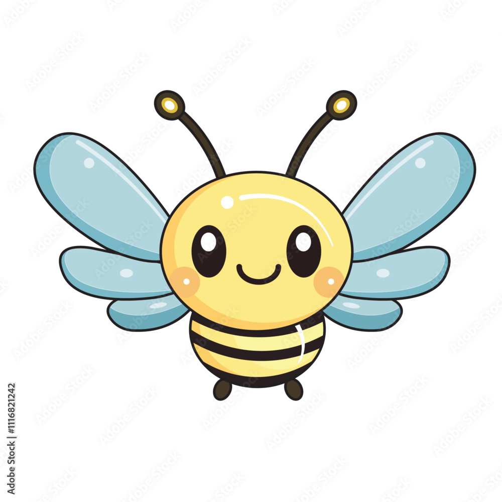 Fototapeta premium Cute Bee Cartoon Kawaii Sticker. Character Vector Illustration