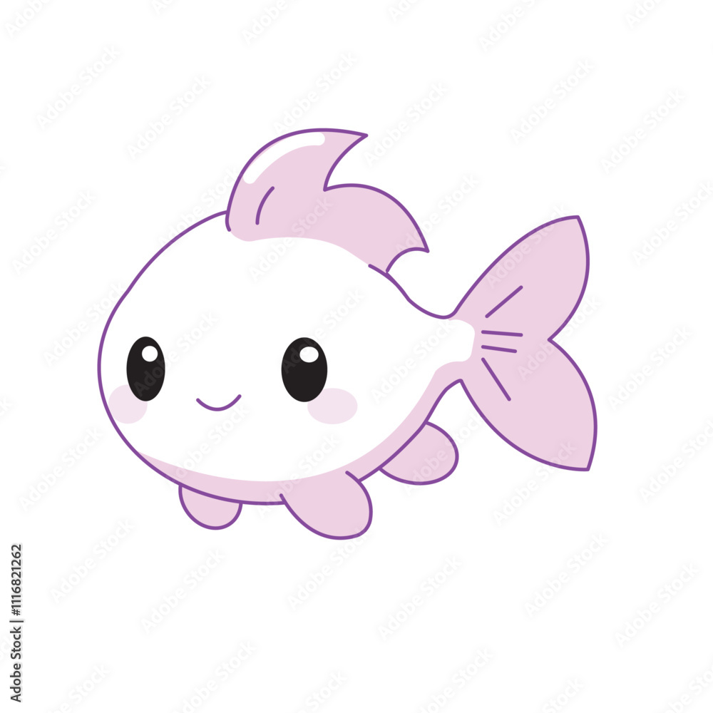 Fototapeta premium Cute Fish Cartoon Kawaii Sticker. Character Vector Illustration