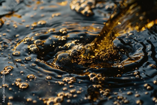 Image of Bubbly crude oil in dark pond. Texture for background usage