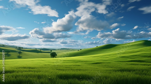 a large field of green grass with a colorful. Generative AI