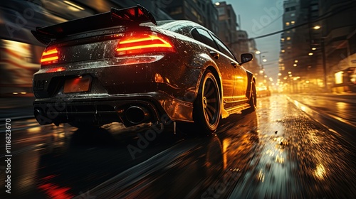 Wallpaper Mural High-Speed Chase Under Neon Street Lights and Storm Clouds Torontodigital.ca