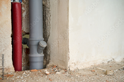 Wallpaper Mural The sewer pipe is laid in a wall niche. High quality photo Torontodigital.ca