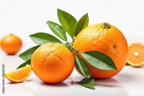 Half sliced and raw of Citrus sinensis ( called jeruk baby santang ) with leaves – local fresh fruit from Indonesia. Isolated fruit on a wooden basket / bowl. Image photo photo