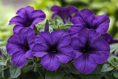 Spring garden s purple petunias blurred background photo