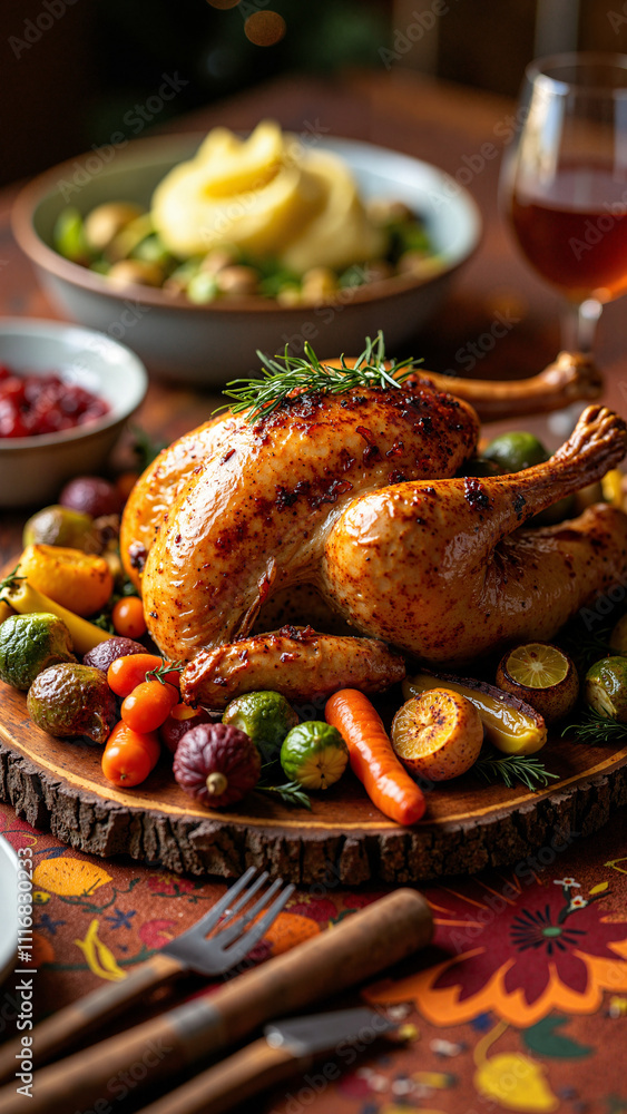 Festive Thanksgiving Feast: Roasted Turkey with Sides on Elegant Table - Perfect for Holiday Marketing Festive Thanksgiving Feast: Roasted Turkey with Sides on Elegant Table - Perfect for Holiday Marketing