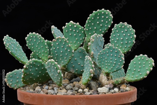 young green spiny leaves of Opuntia humifusa photo