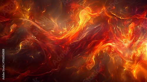 Abstract fiery nebula, swirling plasma energy, cosmic inferno.
