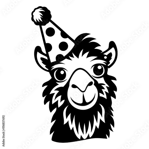 Party Llama: A charming llama with a festive party hat. Perfect for birthday invitations, celebrations, and fun-loving designs! 