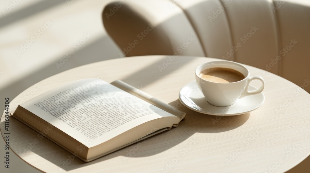 A cozy scene featuring a book and a cup of coffee on a table in soft lighting. A cozy scene featuring a book and a cup of coffee on a table in soft lighting.
