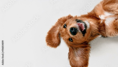 petit chien heureux et souriant sur le dos en ia photo