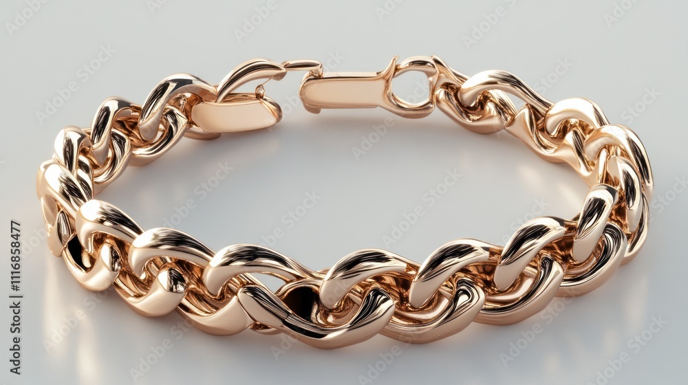 Fototapeta premium A shiny gold chain bracelet with a secure clasp design.