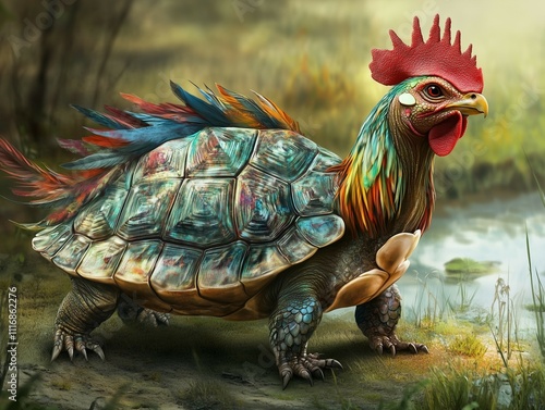 A hybrid animal of a rooster and a turtle photo