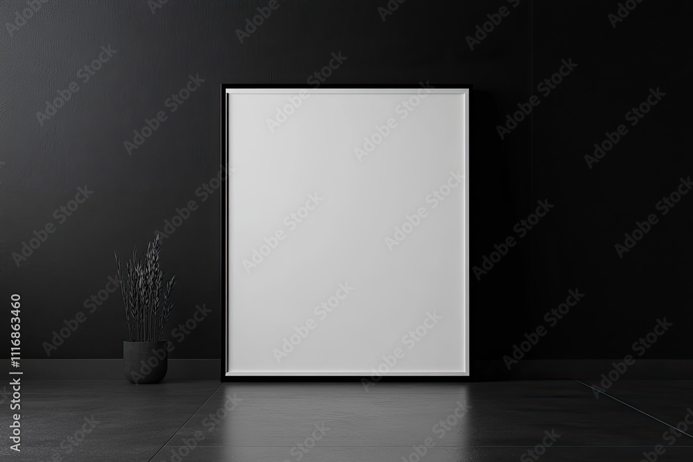 empty blank horizontal white frame. in dark wall modern kitchen empty blank horizontal white frame. in dark wall modern kitchen