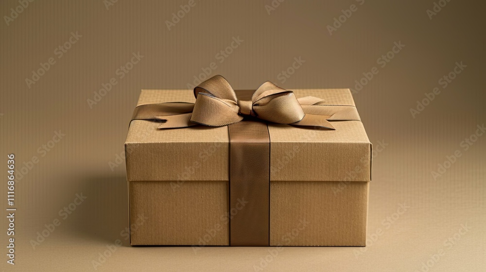 A Square Brown Gift Box with a Brown Satin Bow A Square Brown Gift Box with a Brown Satin Bow