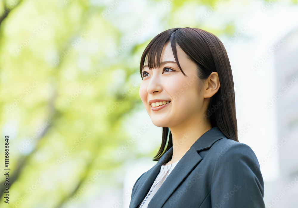 A young woman with a hopeful expression starting her career. A young woman with a hopeful expression starting her career.