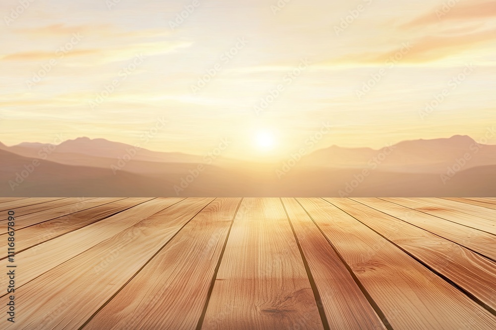 lake sunrise landscape with wooden floor lake sunrise landscape with wooden floor