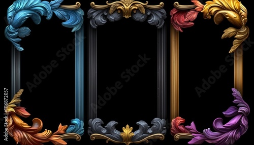 Ornate Colorful Frames with Intricate Floral Designs photo