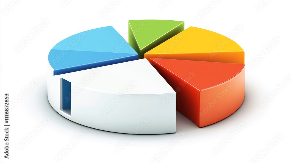 A colorful pie chart representing data segments in a 3D design. A colorful pie chart representing data segments in a 3D design.