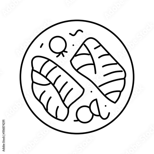 baked cod fish line icon vector. baked cod fish sign. isolated contour symbol black illustration