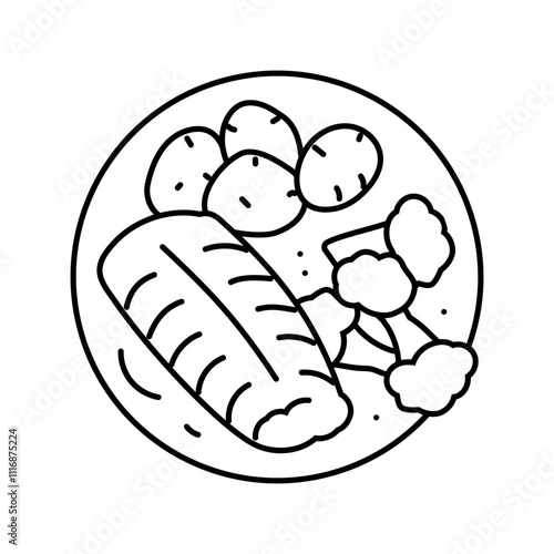 poached fish line icon vector. poached fish sign. isolated contour symbol black illustration