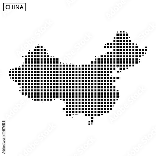 Artistic representation of the map of China created with dots on a textured background