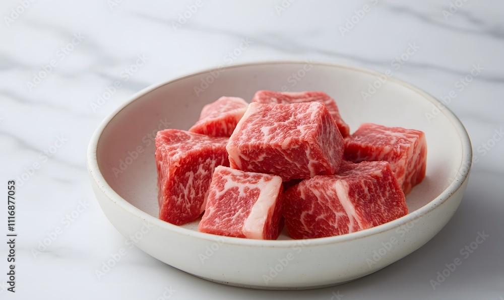 A plate of beef cut into small pieces, Generative AI 