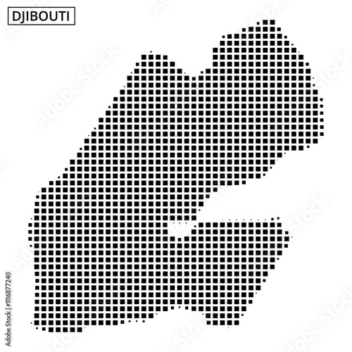 Detailed representation of Djibouti map with intricate black dot pattern