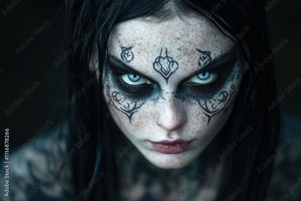 Mysterious woman with dark makeup and tattoos Mysterious woman with dark makeup and tattoos