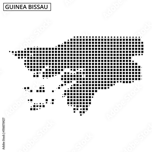 Outline of Guinea Bissau map with dotted pattern highlighting geographical features