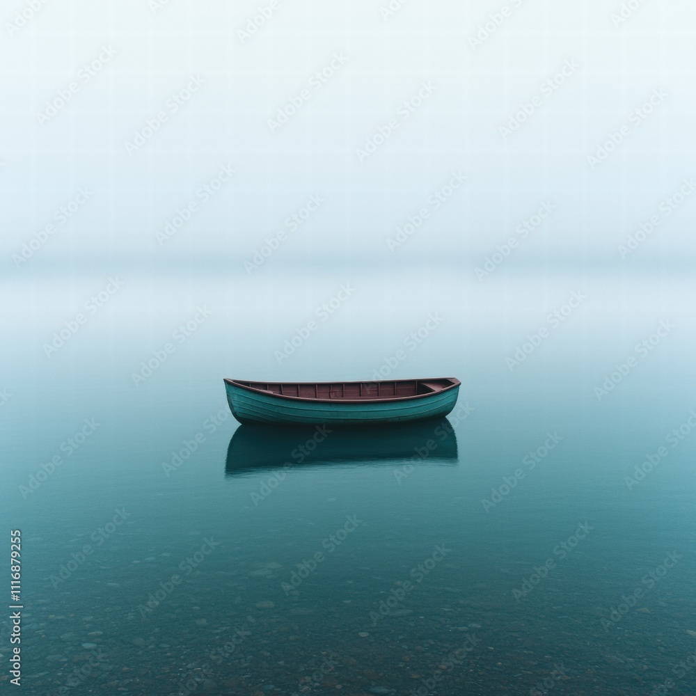 Fototapeta premium Serene boat on a misty lake