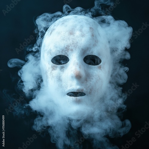 Mysterious masked figure shrouded in smoke photo