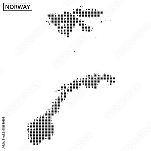 Artistic representation of Norway using dot patterns on a light background