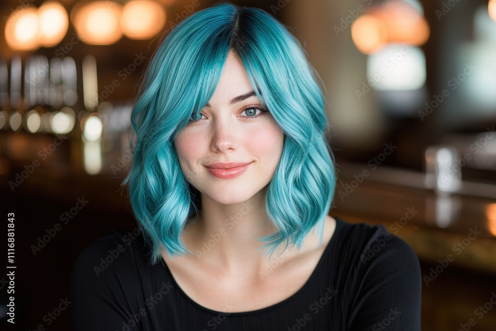 Obraz premium woman with vibrant teal blue hair smiling