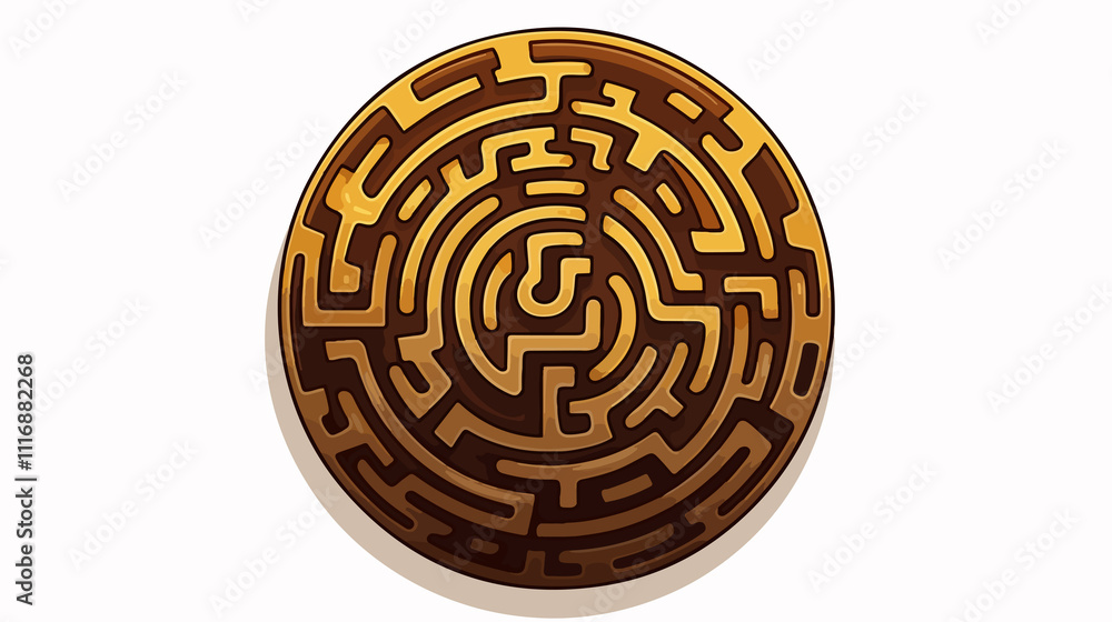 Circular maze labyrinth symbol for design. Geometric icon of maze and puzzle for creativity and problem-solving. Circular maze labyrinth symbol for design. Geometric icon of maze and puzzle for creativity and problem-solving.