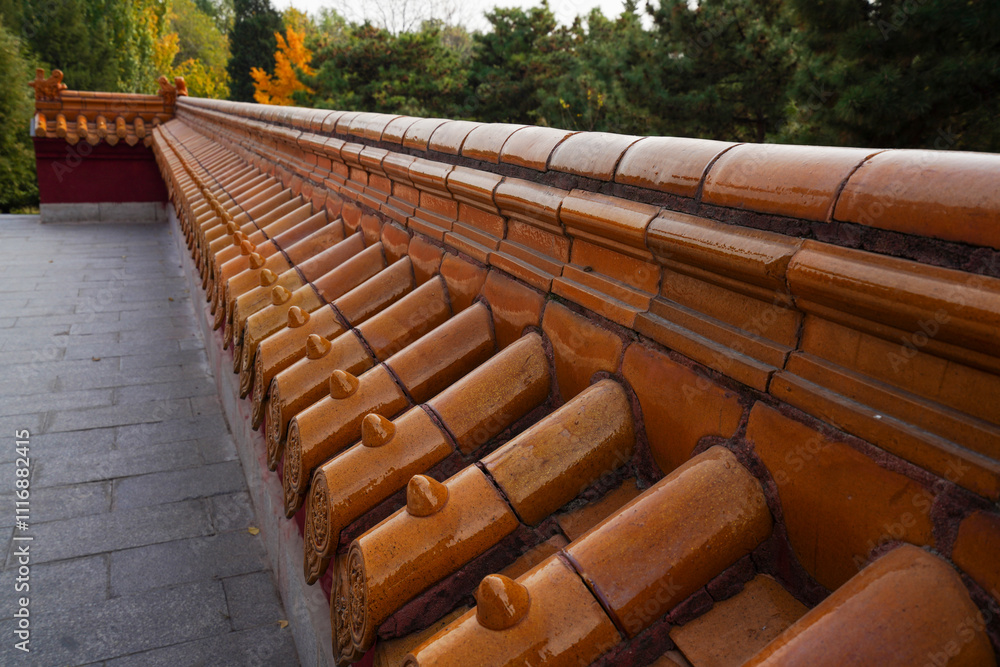 Huangtangzi Yellow Chinese glazed roof tile Architectural Scenery of Manchu Museum in China Ethnic Museum