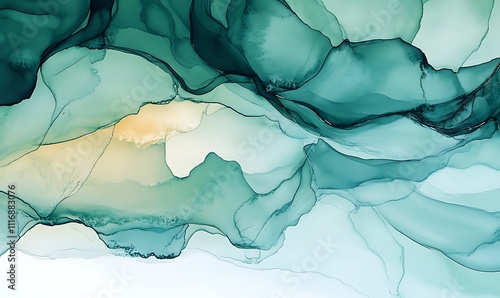 Wallpaper Mural Abstract fluid art with turquoise and gold hues, evoking a serene and calming atmosphere. Torontodigital.ca