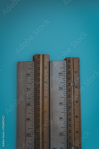 wooden rulers on a light blue background general education supplies graph comparison creative presentation equity graphic element backdrop photo