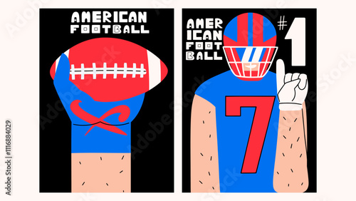 American football posters with a football player. Vector illustration photo