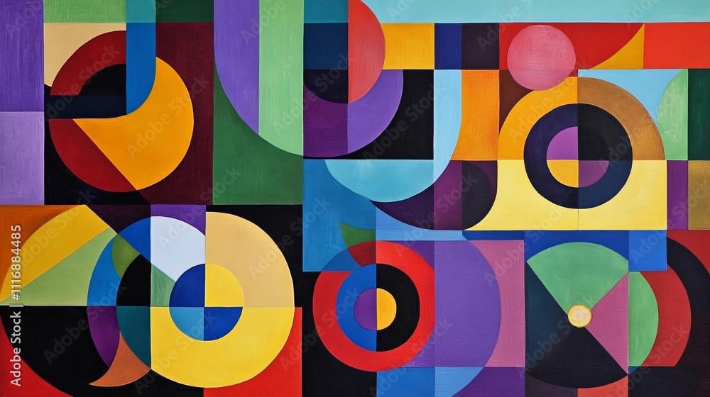 Obraz premium Abstract geometric shapes in vibrant colors forming a dynamic composition, with clean lines and a modern design aesthetic