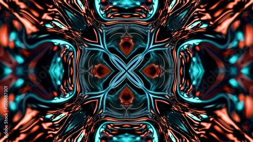 Abstract Kaleidoscope Background. Futuristic audiovisual vj seamless loop. 4K Fractal Animation Footage